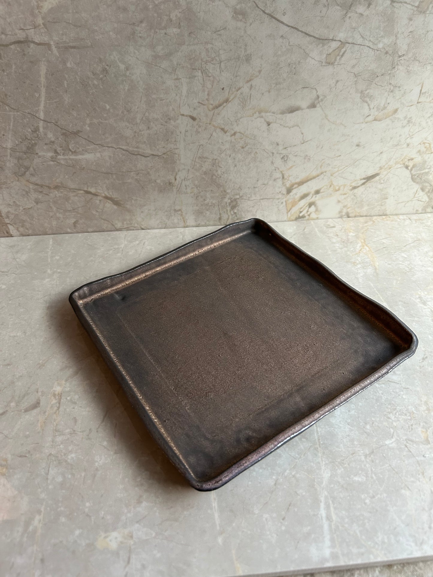 Volcanic Ash Obsidian Field Plate — Handcrafted Japanese Ceramic Serving Plate
