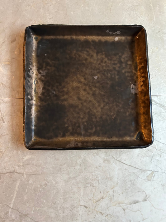 Volcanic Ash Obsidian Field Plate — Handcrafted Japanese Ceramic Serving Plate