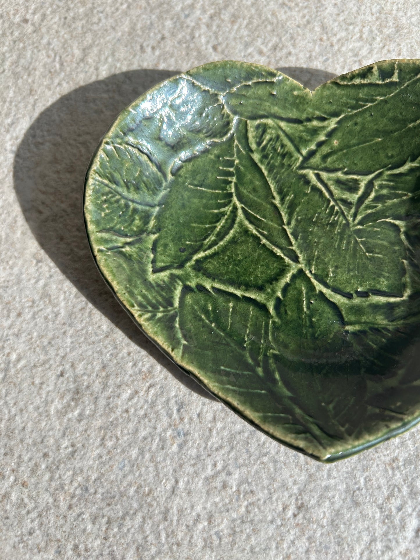 Deep Olive Leaf-Heart Ceramic Vessel — One of a Kind