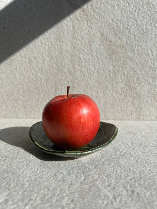 Deep Olive Leaf-Heart Ceramic Vessel — One of a Kind