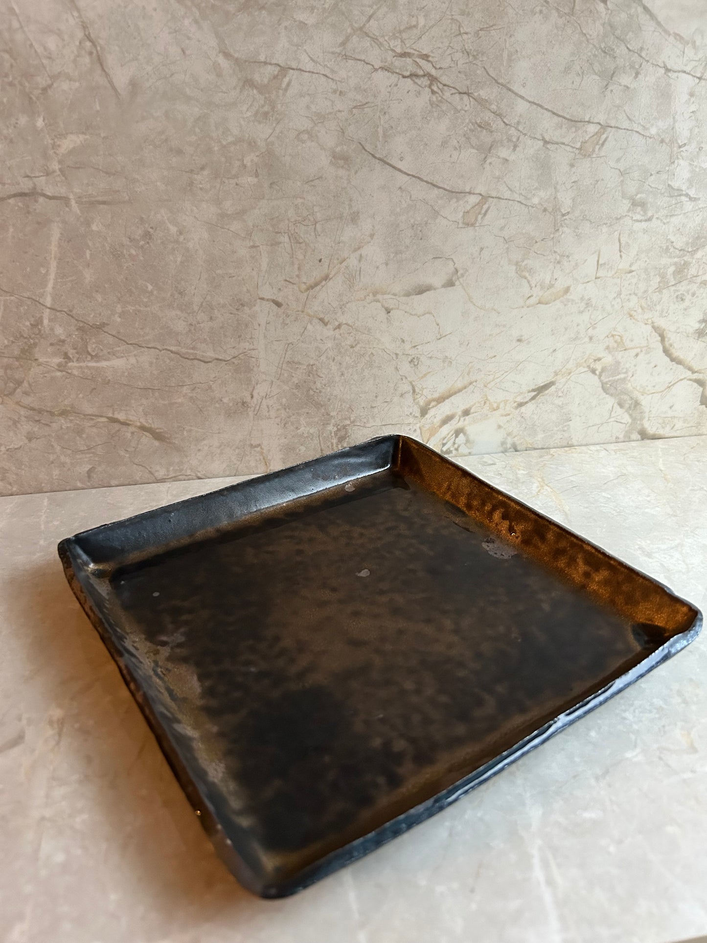 Volcanic Ash Obsidian Field Plate — Handcrafted Japanese Ceramic Serving Plate