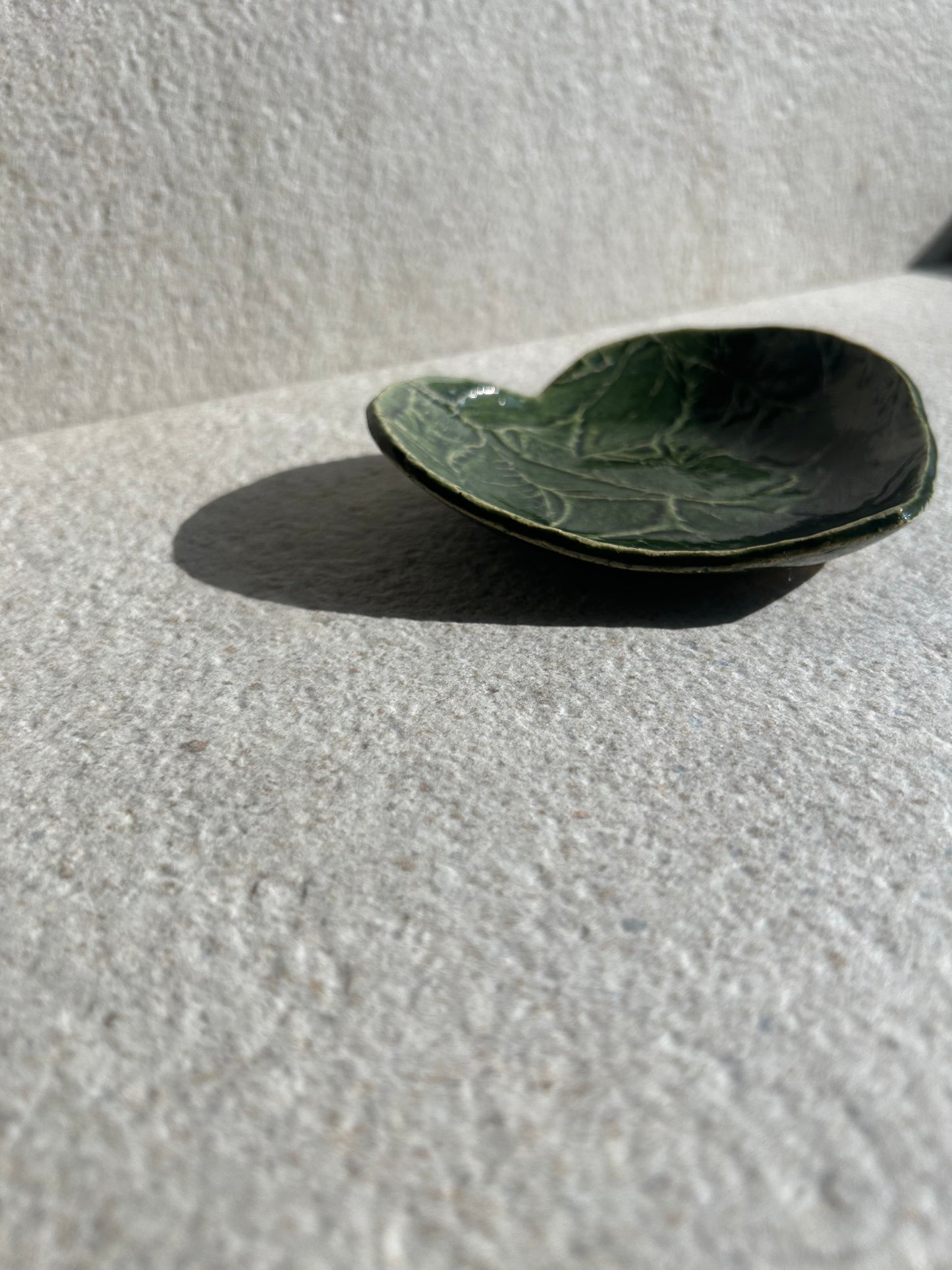Deep Olive Leaf-Heart Ceramic Vessel — One of a Kind