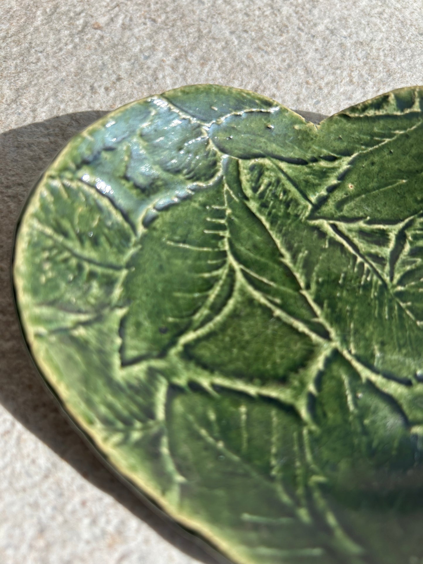 Deep Olive Leaf-Heart Ceramic Vessel — One of a Kind