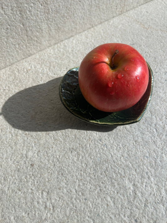 Deep Olive Leaf-Heart Ceramic Vessel — One of a Kind