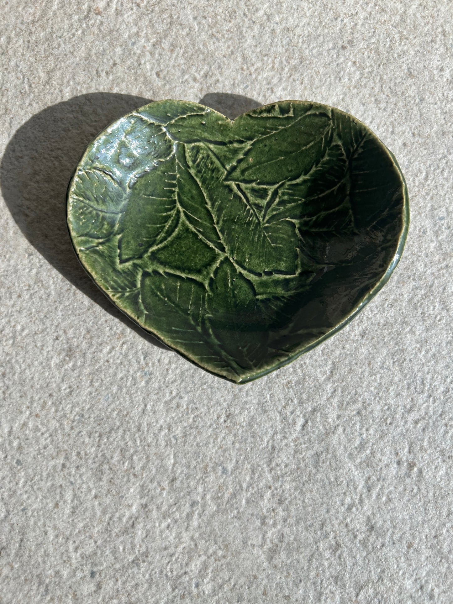 Deep Olive Leaf-Heart Ceramic Vessel — One of a Kind