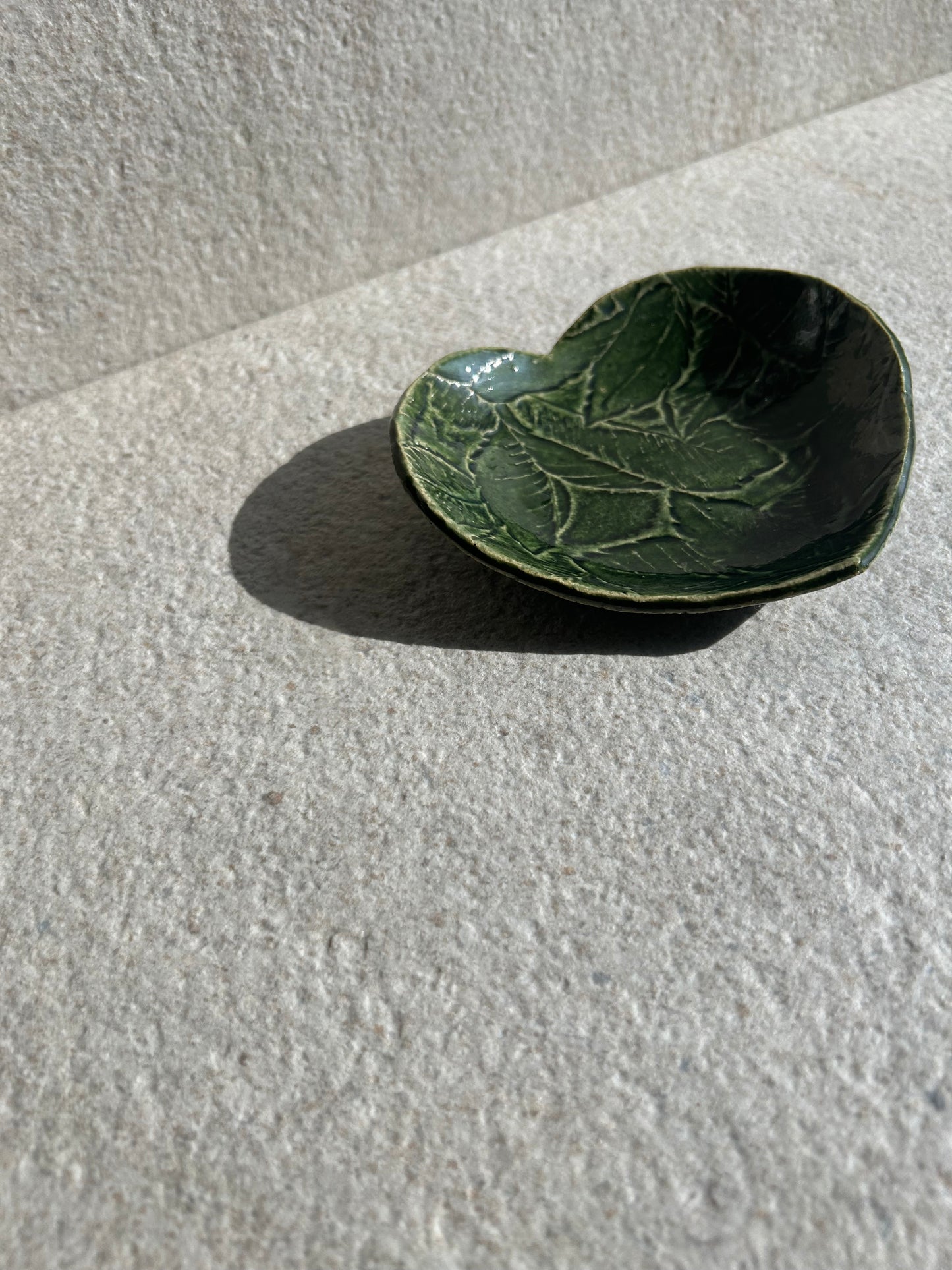 Deep Olive Leaf-Heart Ceramic Vessel — One of a Kind