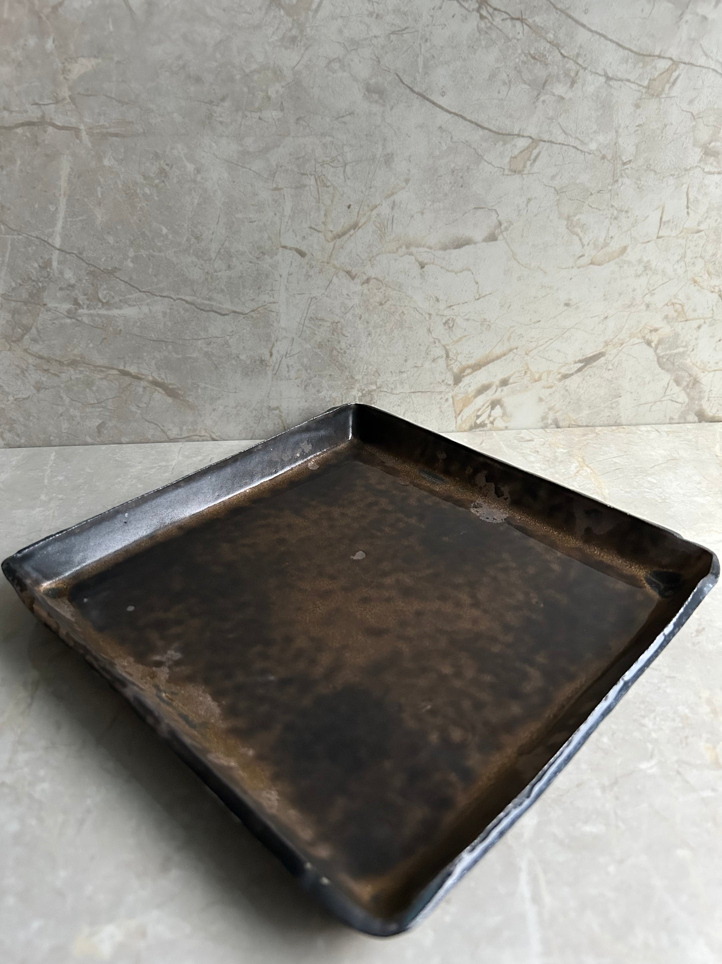 Volcanic Ash Obsidian Field Plate — Handcrafted Japanese Ceramic Serving Plate