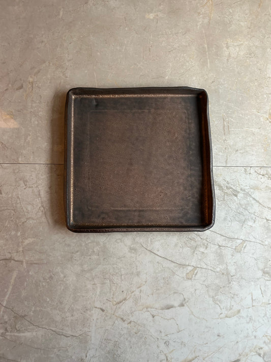 Volcanic Ash Obsidian Field Plate — Handcrafted Japanese Ceramic Serving Plate