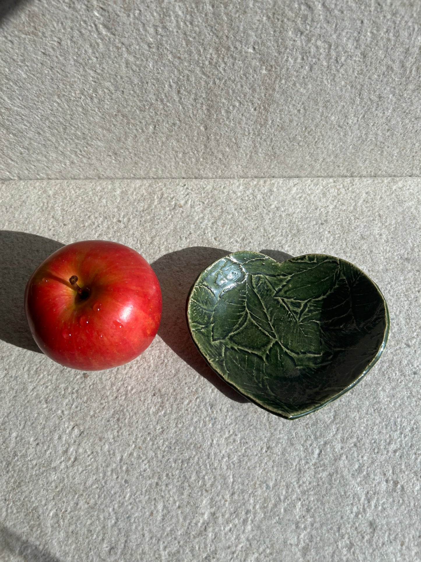 Deep Olive Leaf-Heart Ceramic Vessel — One of a Kind
