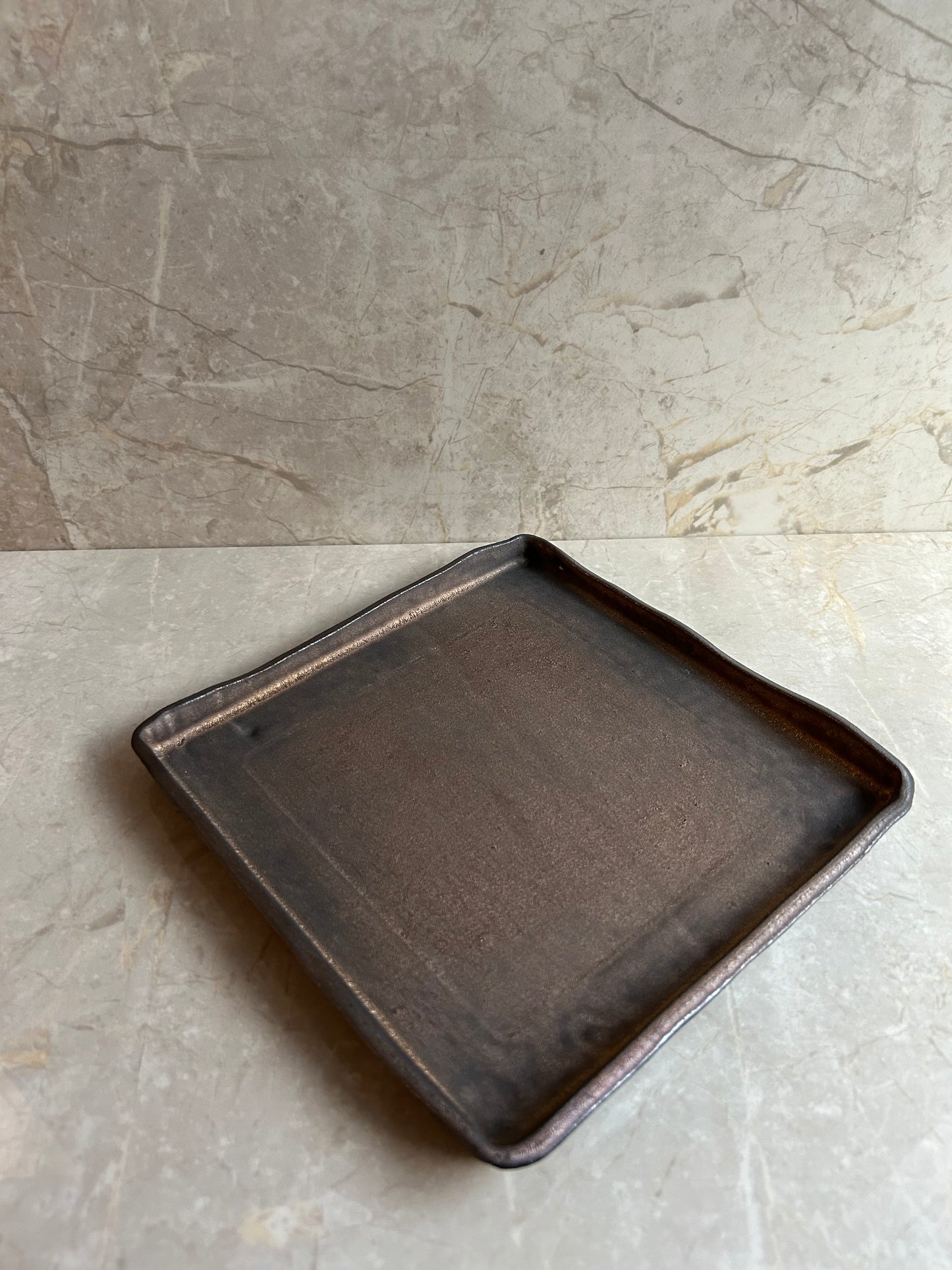 Volcanic Ash Obsidian Field Plate — Handcrafted Japanese Ceramic Serving Plate