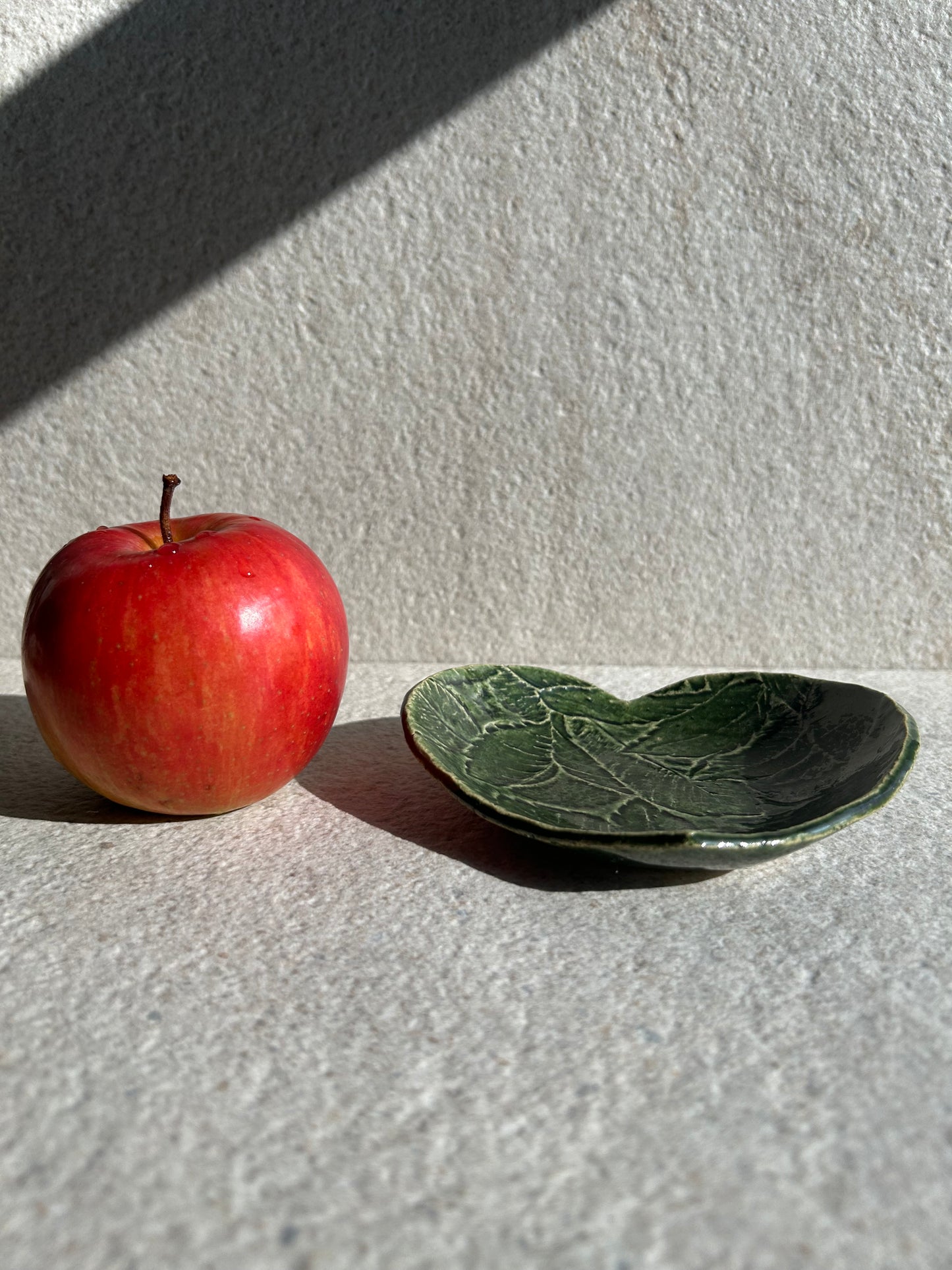 Deep Olive Leaf-Heart Ceramic Vessel — One of a Kind