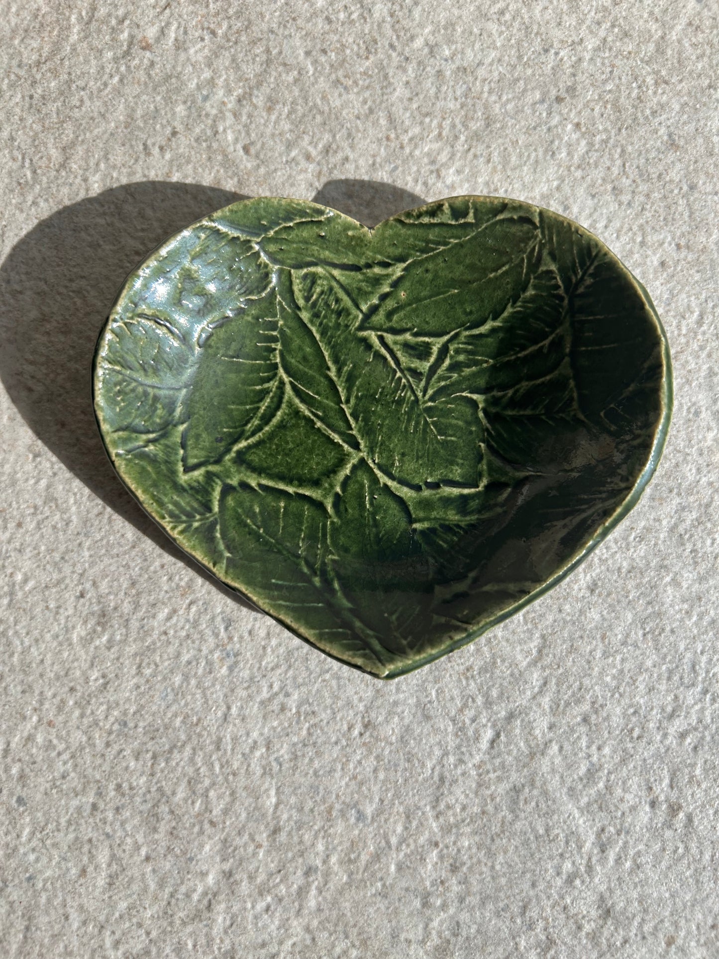 Deep Olive Leaf-Heart Ceramic Vessel — One of a Kind